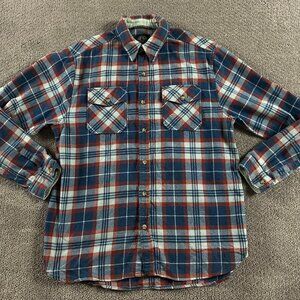 Levitate Flannel Shirt Men's Large Surf Skate Music Art Blue Gray Red Skateboard